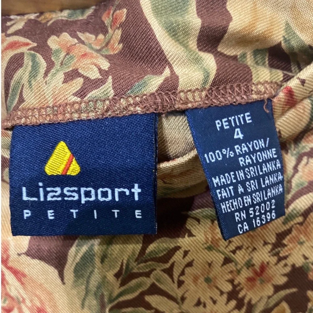 Lizsport Petite Floral Maxi Skirt Womens 4P‎ Burgundy Rayon Vintage Cottagecore